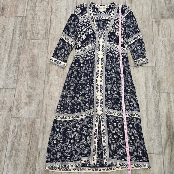 Sea New York Bandana Border Print Midi Dress Womens Size 6 Navy Cream Boho Chic - Picture 4 of 14